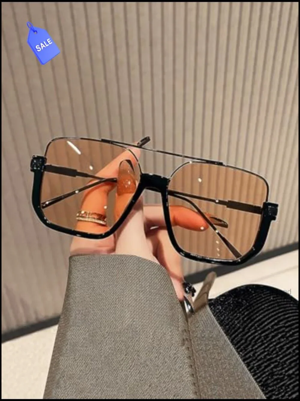 Retro Oversized Aviator Sunglasses Square Double Bridge Pilot Shades